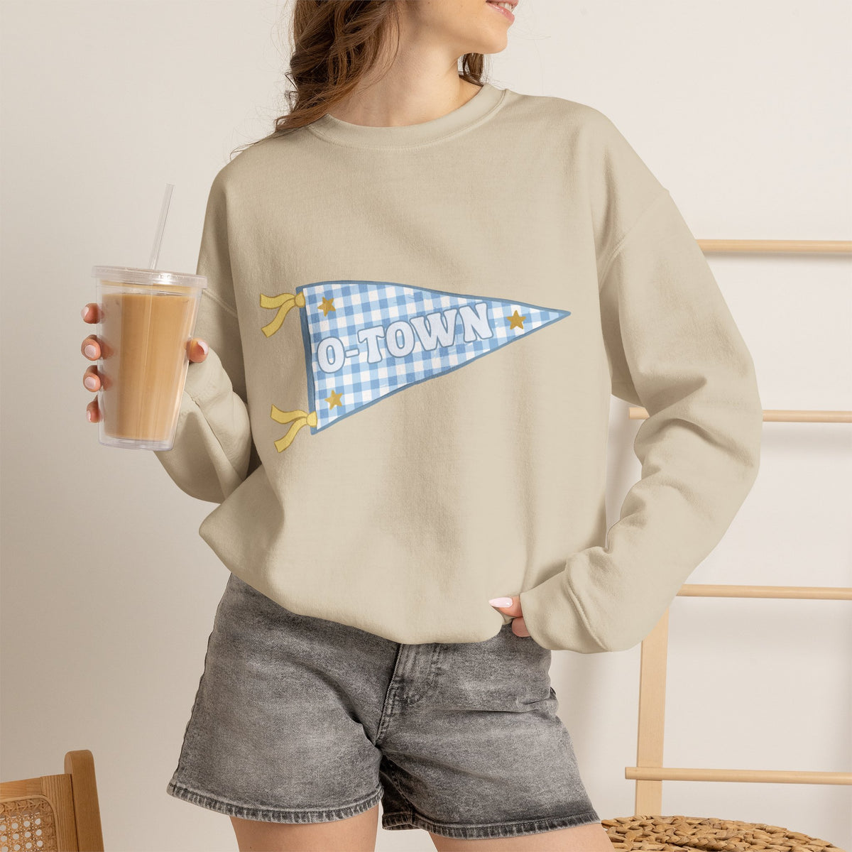 O-Town Gingham Plaid Pennant Crewneck
