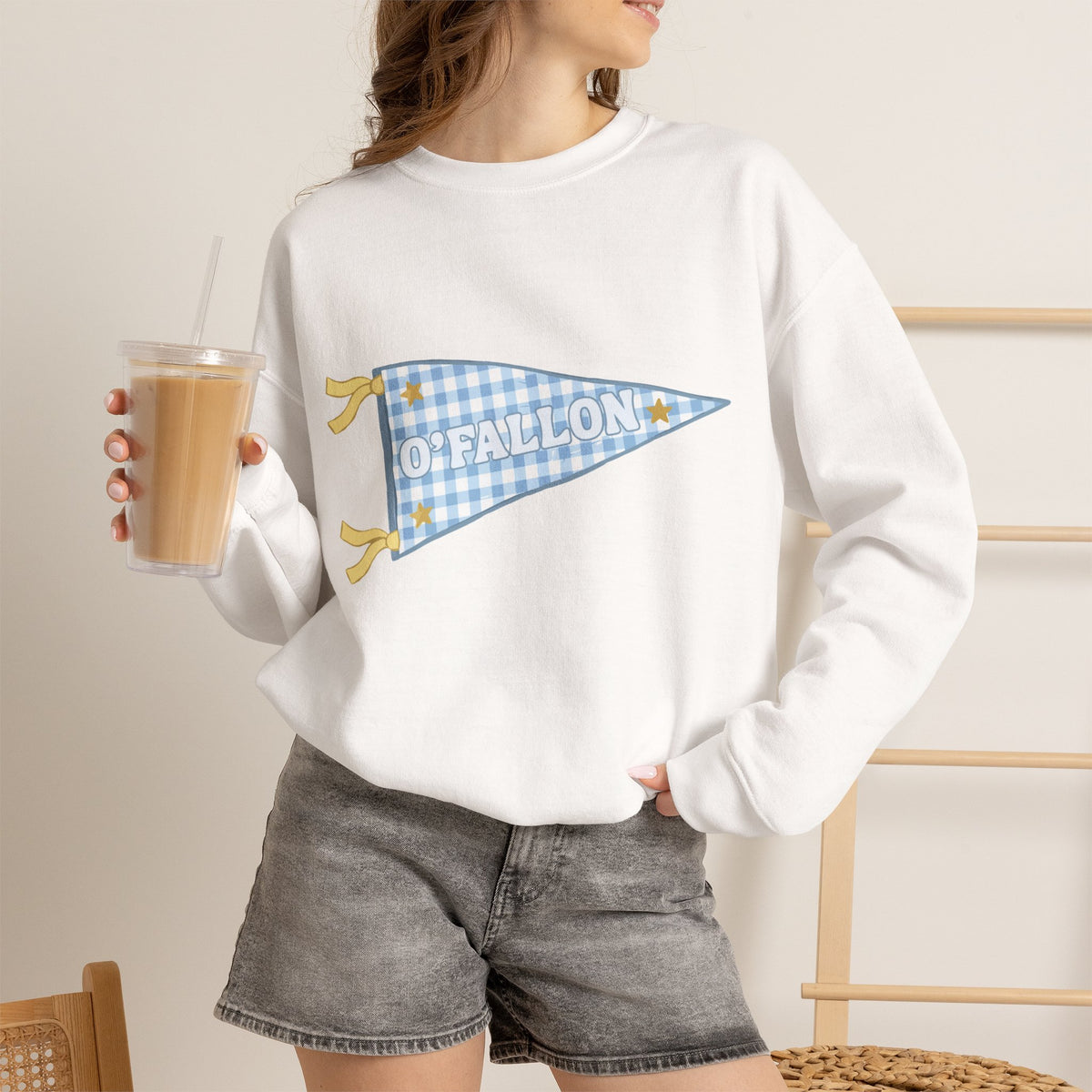 O'Fallon Gingham Plaid Pennant Crewneck