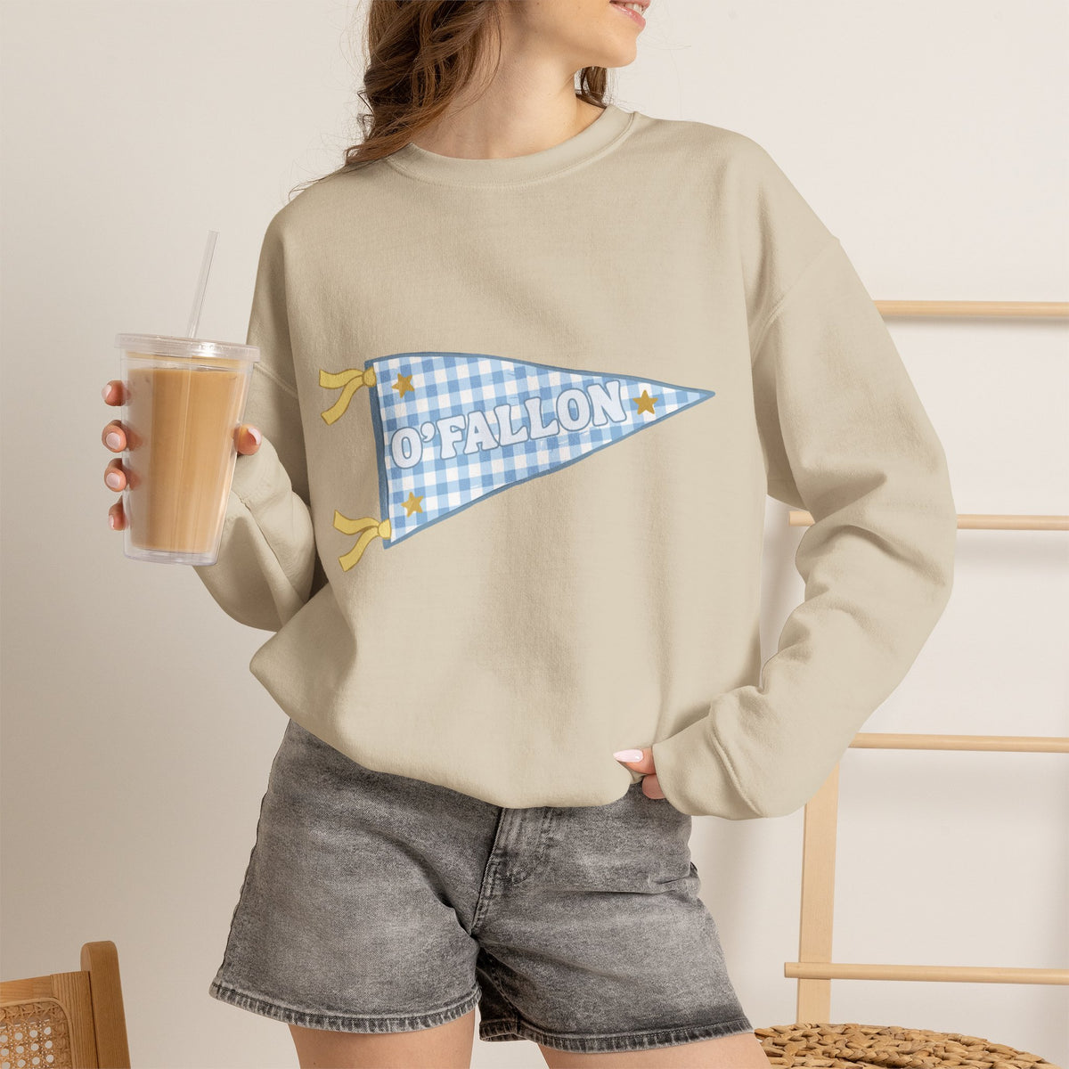 O'Fallon Gingham Plaid Pennant Crewneck