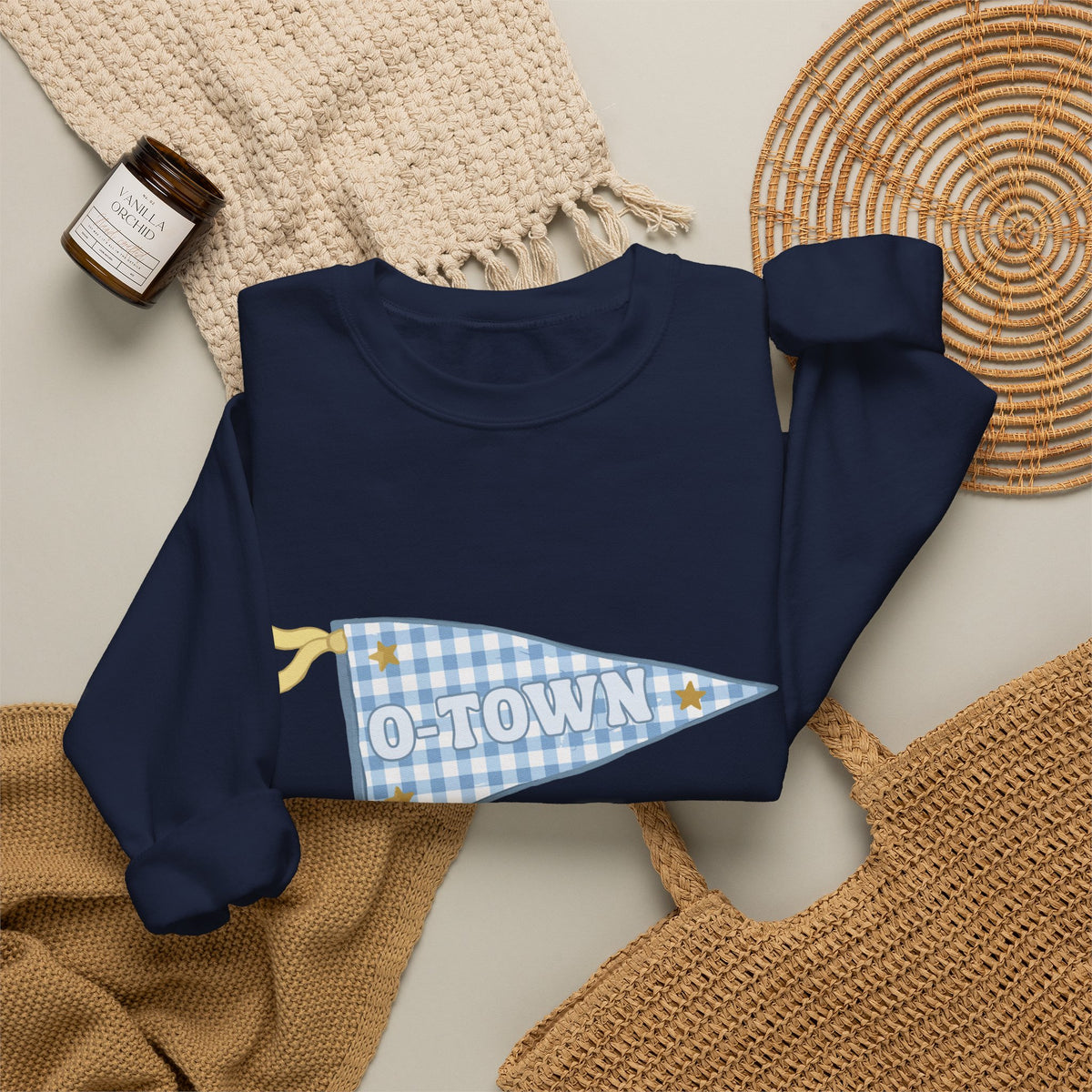 O-Town Gingham Plaid Pennant Crewneck
