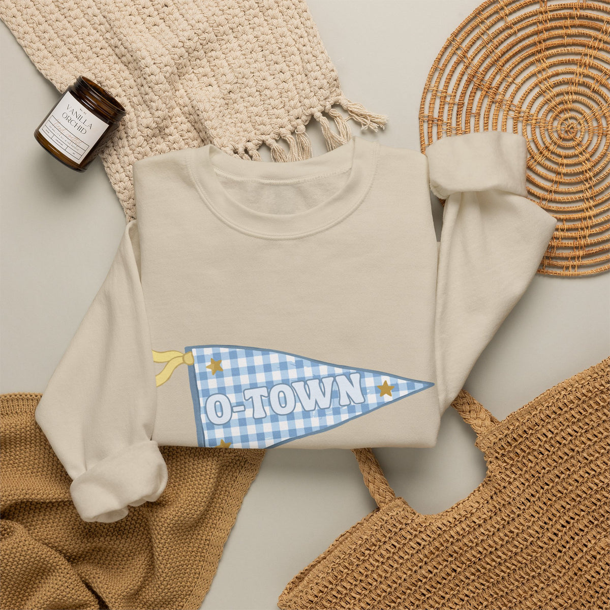 O-Town Gingham Plaid Pennant Crewneck