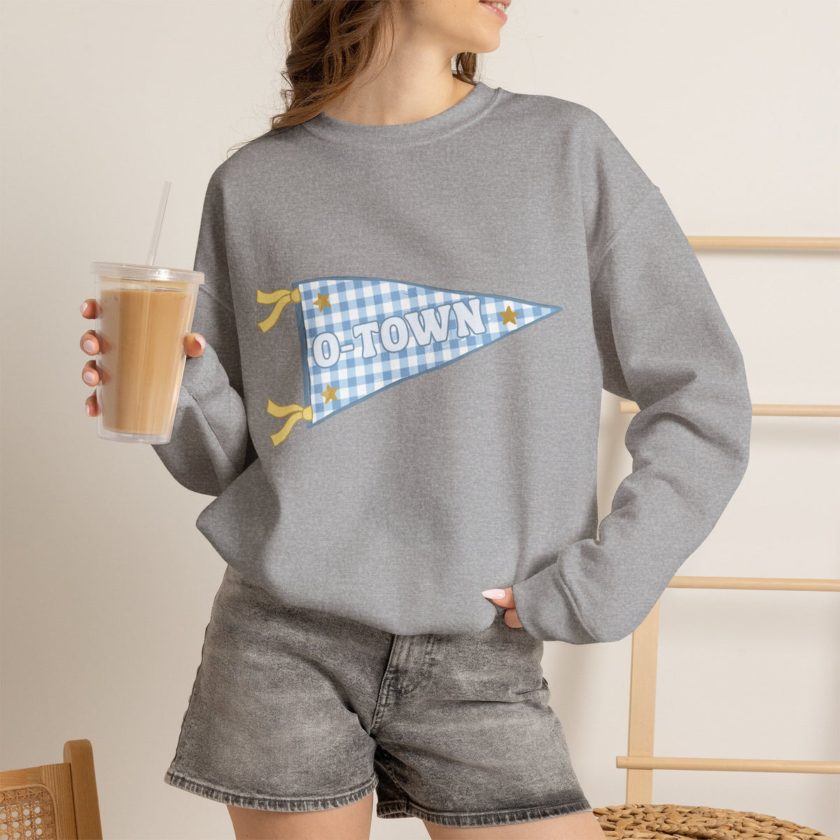 O-Town Gingham Plaid Pennant Crewneck