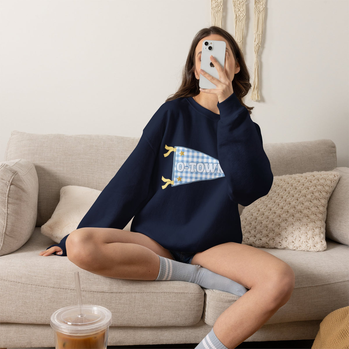 O-Town Gingham Plaid Pennant Crewneck