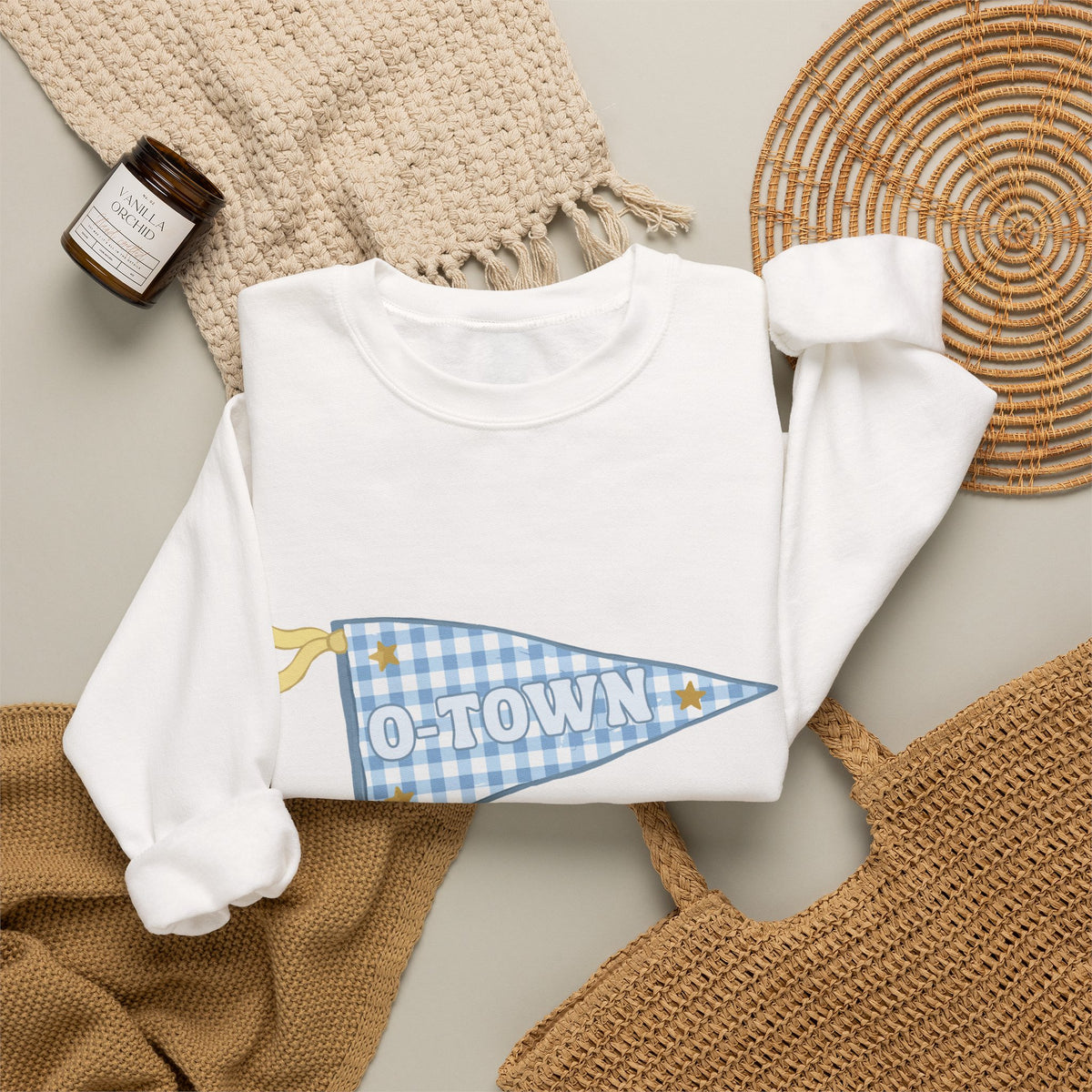 O-Town Gingham Plaid Pennant Crewneck
