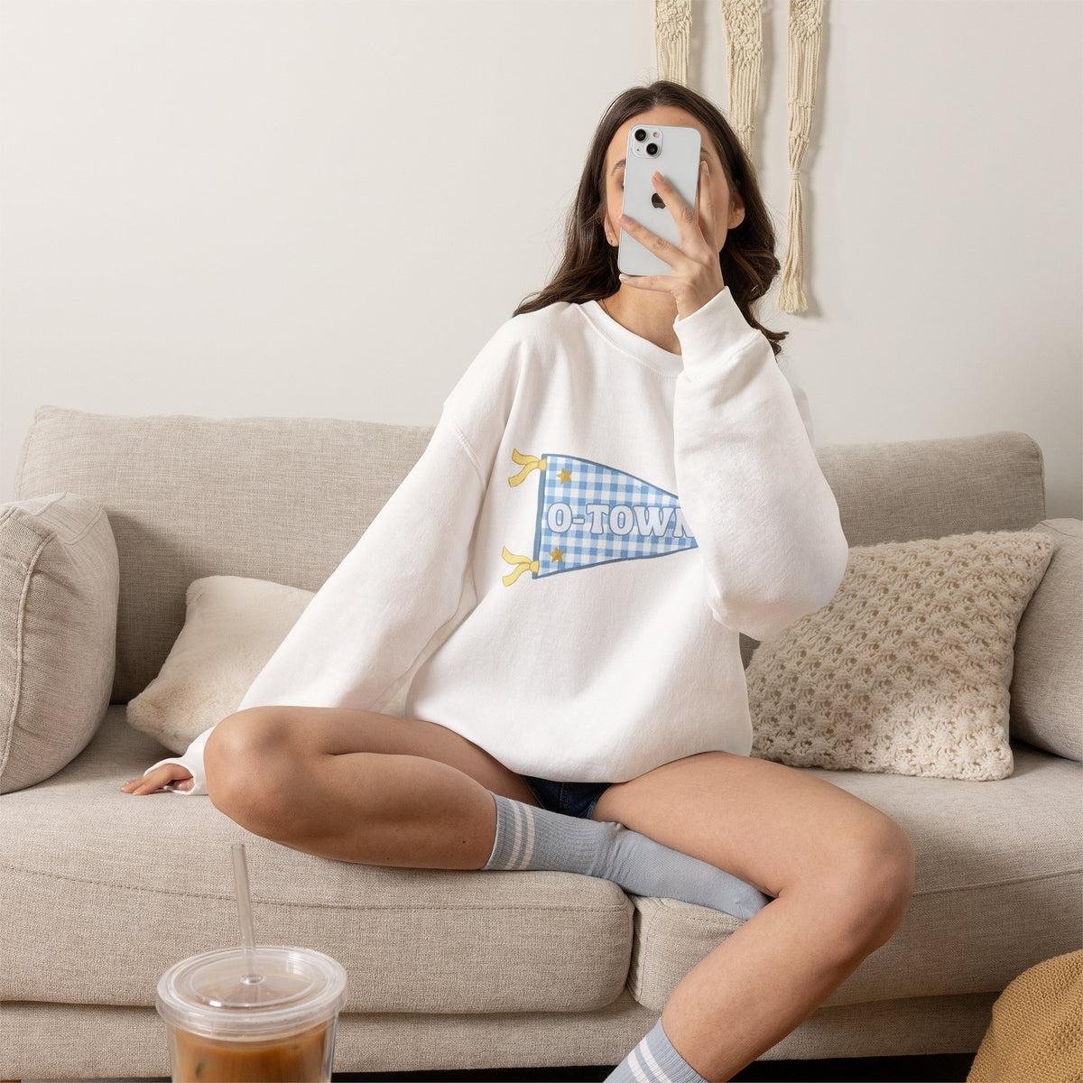 O-Town Gingham Plaid Pennant Crewneck
