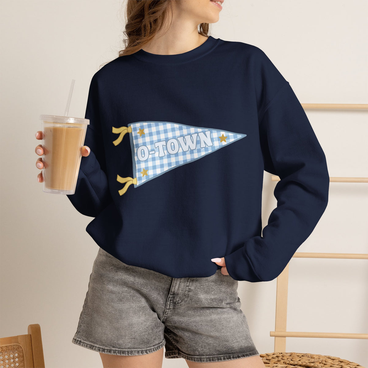 O-Town Gingham Plaid Pennant Crewneck