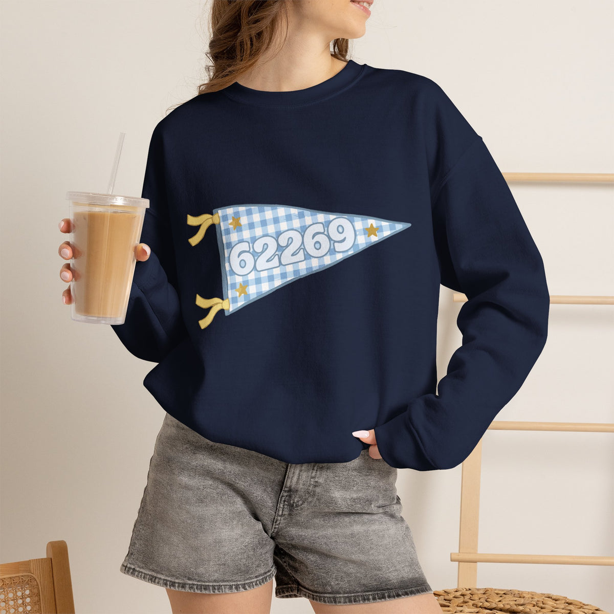 62269 Gingham Plaid Pennant Crewneck