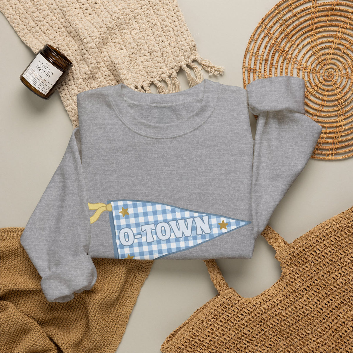 O-Town Gingham Plaid Pennant Crewneck